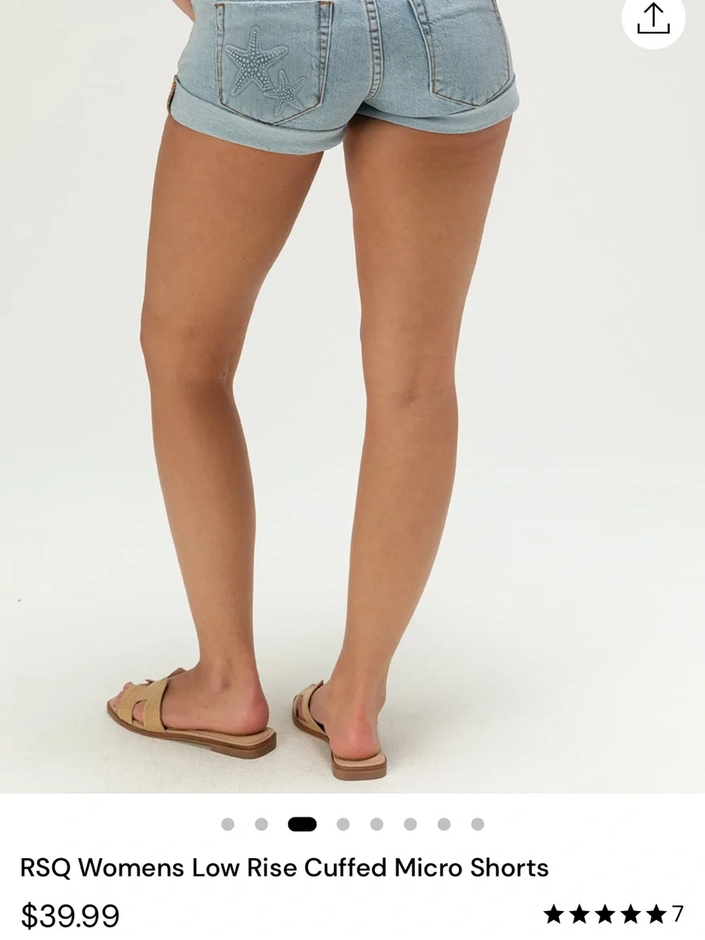 RSQ Light Blue Low-Rise Cuffed Denim Micro Shorts with Embroidered Starfish - Picture 2 of 3